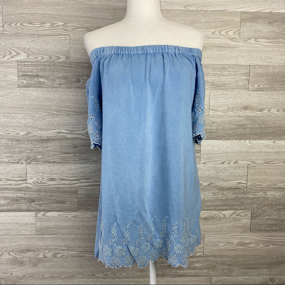 D&Kade Offshoulder Chambray Mini Skirt|Long Blouse